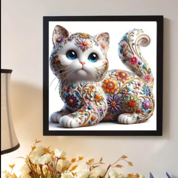 NWT!  DIY Diamond Craft Kit of a Gorgeous Floral White Kitten with Flourishes! - Picture 5 of 9